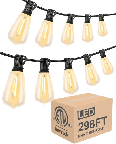 Vista 15 de Lightdot Luces LED para Patio de Exterior de 200 Pies (2 x 100 Pies), Luces de Cadena LED con Certificación ETL con Bombillas Edison Vintage