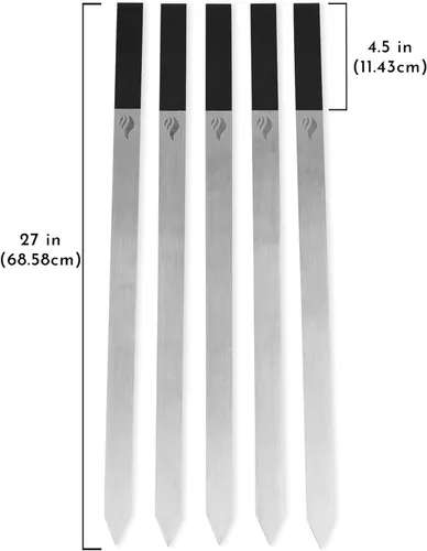 Vista 2 de India's BBQ - Juego de 5 pinchos para barbacoa de acero inoxidable de 1 pulgada de ancho, juego de 5 palitos planos de alta resistencia para asar