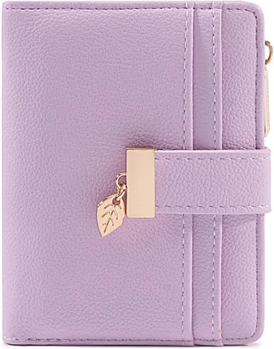 Vista 8 de Billetera pequeña para mujer, plegable, de piel suave, tarjetero con ventana de identificación, con cremallera, bolsillo para monedas, carteras