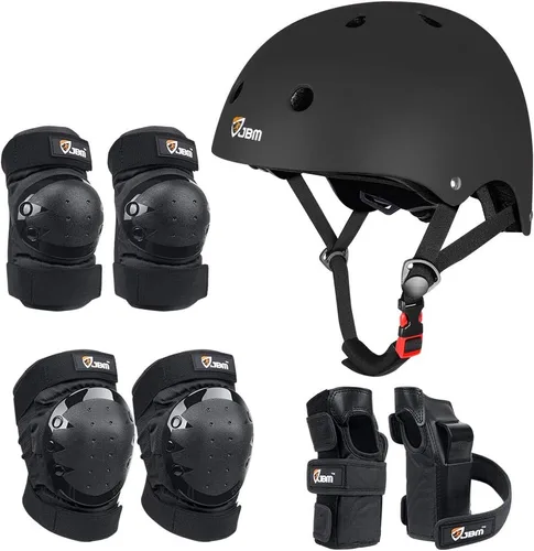 Vista 13 de JBM - Juego de equipo de protección para patinaje para niños y adultos, desde principiantes hasta avanzados, casco para monopatín, rodilleras