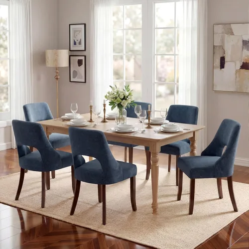 Vista 19 de UVV Juego de 2 sillas de comedor de madera, sillas de comedor modernas de mediados de siglo tapizadas en tela para cocina y comedor, silla de cena