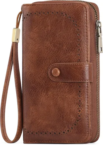 Vista 8 de GAEKEAO Leather Credit Card Holder Wallet for Women RFID Blocking Large Capacity Bifold Zipper Card Case Organizer with Wristlet 45 Slots