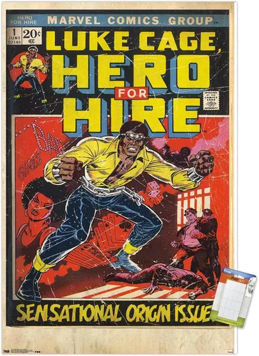 Vista 12 de Trends International Marvel Comics Luke Cage - Hero for Hire Cover #1 Wall Poster, 22.4L x 14.7W, Barnwood Framed Version