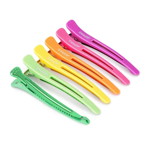 Vista 11 de AIMIKE - 6 piezas de pinzas profesionales para peinar y separar el cabello, antideslizantes, con pico de pato y banda de silicona para peluqueros