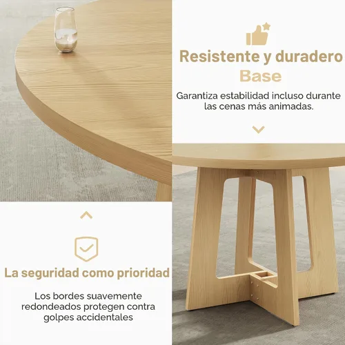 Vista 6 de Mesa de comedor redonda para 4, mesa de cocina de granja, mesa circular de madera, capacidad de 300 libras y fácil montaje para el hogar, comedor