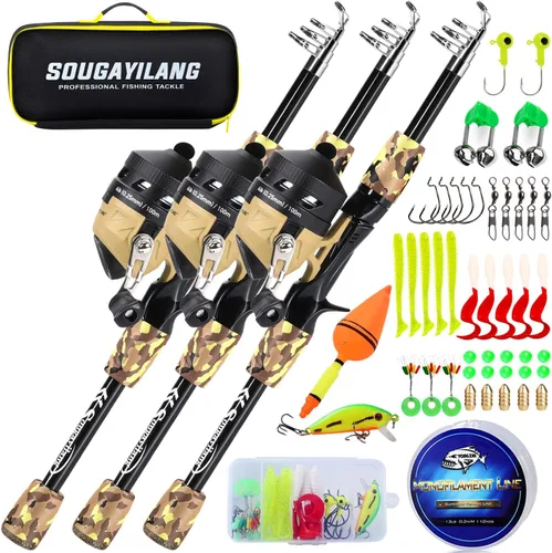Vista 10 de Sougayilang Kids Fishing Rod and Reel Combo,Light Weight Fishing Pole with Spincast Fishing Reel Tackle Bag Lures for Youth,Girls and Boys Good