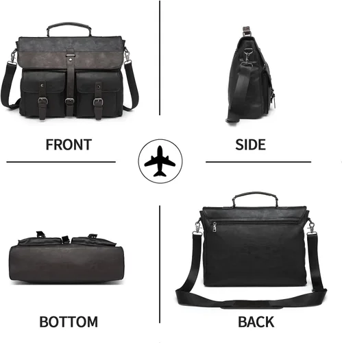 Vista 7 de Bolsa de mensajero de cuero para hombre, bolso vintage para computadora portátil, resistente al agua, maletín de viaje de negocios, bolsa de trabajo