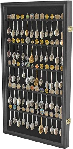 Vista 4 de DisplayGifts Soporte para gabinete de pared, 60 cucharas de té, con protección UV, puerta con cerradura (acabado negro)