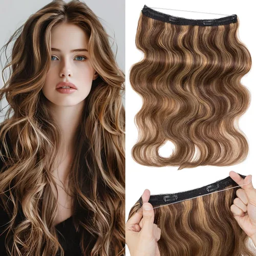 Vista 8 de Extensiones de cabello humano real, extensiones de cabello humano 100 % humano, extensiones de clip, ondulado, negro azabache 01, 2.46 oz/18 pulgadas