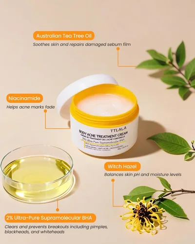 Vista 2 de Tratamiento para eliminar el acné de los glúteos, crema hidratante con ácido salicílico al 2%, aceite de árbol de té y hamamelis, tratamiento