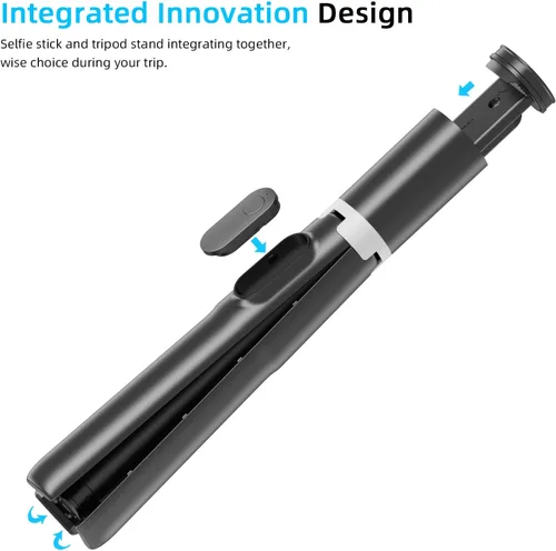 Vista 2 de Trípode para selfie stick de 61 pulgadas con control remoto Bluetooth, soporte extensible de aluminio resistente para vlogging con base de metal