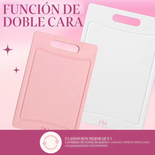 Vista 4 de Paris Hilton - Tablas de cortar de doble cara, juego de tablas de cortar con ranuras integradas para jugos, asas de fácil agarre, plástico