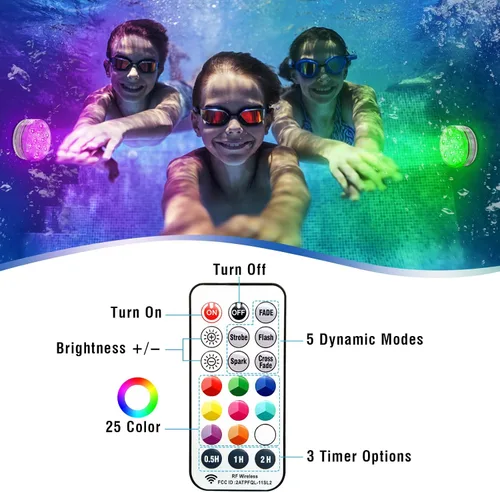 Vista 8 de Qoolife - Luces recargables sumergibles para piscina con mando a distancia, impermeables, carga subacuática, operadas por batería, controladas, 25