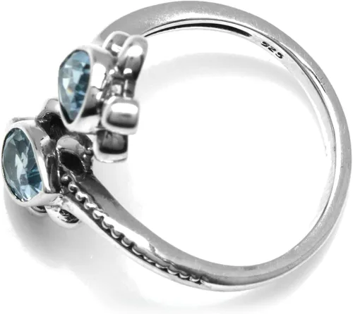 Vista 5 de Silvershake Anillo ajustable de plata de ley 925 con piedras preciosas y tortugas marinas para mujer