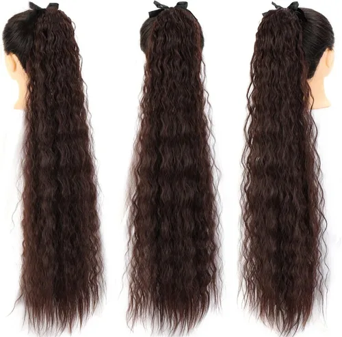 Vista 3 de HIHELO 1 paquete de extensiones de cola de caballo largas onduladas sintéticas naturales con cordón de extensión de cola de caballo para mujer 005