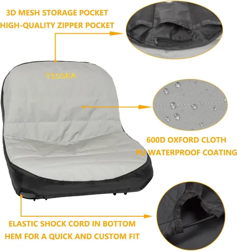 Vista 4 de Funda de Asiento para Cortacésped, Funda Impermeable para Asiento de Tractor que se Adapta a Respaldos de Asiento de Tractor de 13.5" - 16.5" H Sin