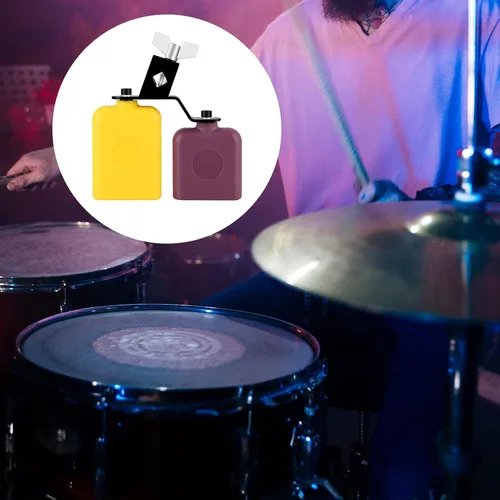 Vista 7 de RANMING - Bloque de plástico para atascos, doble campana de sambago, escenario y banda, amarillo-morado Juego de percusión de cencerro latino