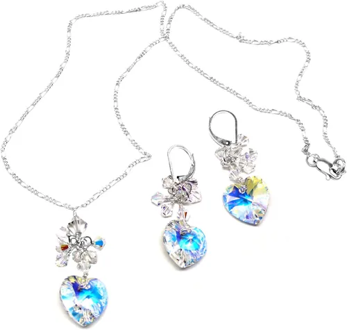Vista 8 de 14x14mm Crystal Heart Clear AB Cluster Drop Earrings Sterling Silver or Gold-Filled