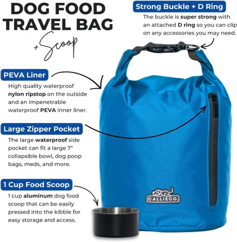 Vista 2 de Callieco Bolsa de Viaje para Comida de Perro con Cucharón de 1 Taza y Bolsillo Lateral con Cremallera Recipiente Impermeable para Almacenamiento