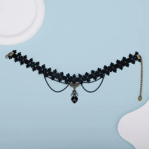 Vista 5 de Elegante collar de encaje negro vintage con flores a juego ligero para mujeres y niñas, gargantilla de piedra bohemia para adolescentes, niñas