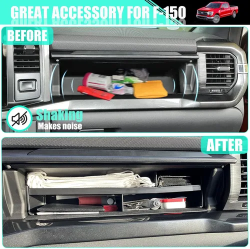 Vista 2 de Compatible con organizador de guanteras Ford F150 2021 2022 2023 2024 – Organizador de consola central, divisor de almacenamiento interno, caja