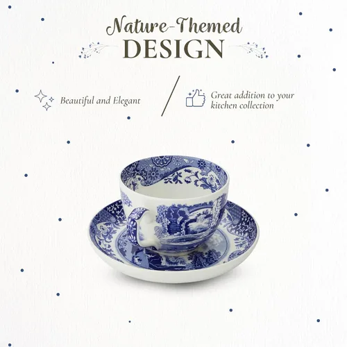 Vista 3 de Spode Taza de té y platillo italiano azul, juego de 4 tazas gigantes, taza de café, taza de 20 onzas para té, lattes, expresos y bebidas calientes