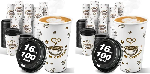 Vista 8 de Ginkgo Tazas de café desechables con tapas, 12 onzas, paquete de 100 unidades, taza de café de papel para llevar para coco caliente, chocolate