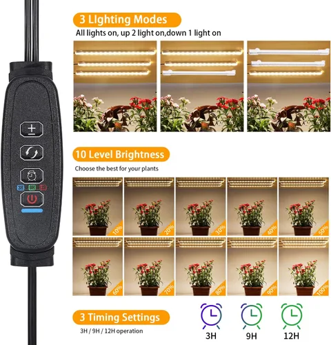 Vista 3 de Tiras de luz LED para cultivo, luces de cultivo para plantas de interior espectro completo 3000K, barra de luz para plantas con temporizador