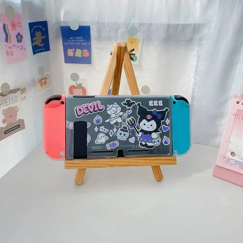 Vista 5 de Eamily Cute Kuromi Case Compatible with Nintendo Switch, Dockable Case Cover, Ergonomic Soft TPU Grip Case for Joycon, Sparkle Skin Set