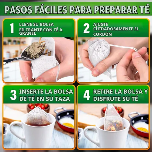Vista 5 de Bolsas de té desechables para té de hojas sueltas, 400 unidades, 3.62 x