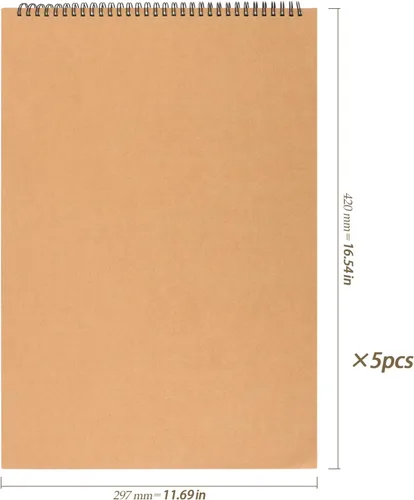 Vista 2 de HEIHAK 5 Pack A3 16.5 x 11.6 Inch Sketch Notebooks, 60 Pages 30 Sheets Top Spiral Bound Pocket Sketchbooks, Spiral Notepads Sketch Pads Bulk for