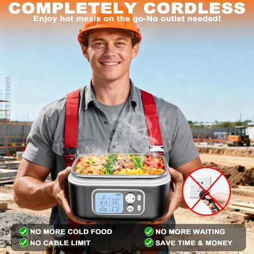 Vista 2 de Fiambrera eléctrica inalámbrica de 6.3 tazas para adultos, lonchera térmica de 24000 mAh para hombres, alimentada por batería con calefacción