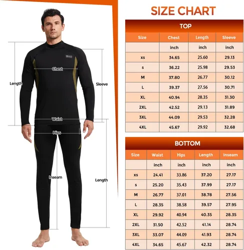 Vista 6 de CL convallaria Conjunto de ropa interior térmica para hombre con bragueta, capa base larga para invierno, equipo de caza, parte superior e inferior