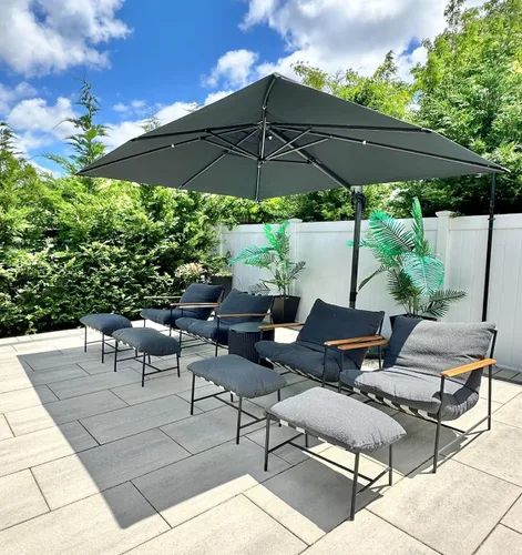 Vista 11 de PURPLE LEAF Sombrilla de patio de 8 pies para exteriores, sombrilla voladiza cuadrada de aluminio con rotación de 360 grados para jardín, terraza