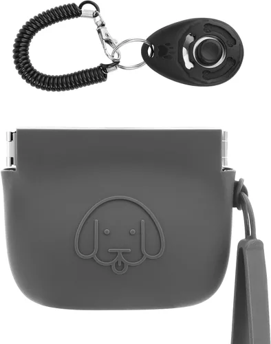 Vista 13 de WALLFID Bolsa de silicona para golosinas de perro, cierre automático, con clicker de entrenamiento para mascotas, bolsa para caminar para perros