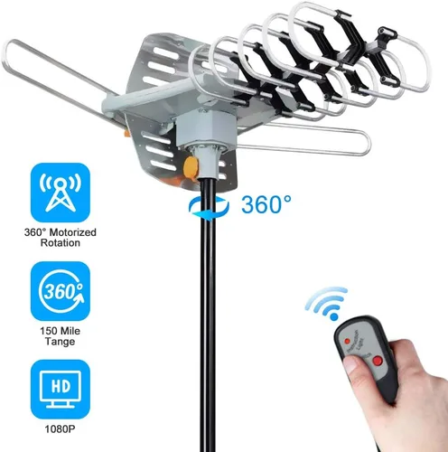 Vista 3 de [2019 versión exterior amplificado Digital HDTV Antena – 150 Mile Range – motorizado 360° rotación