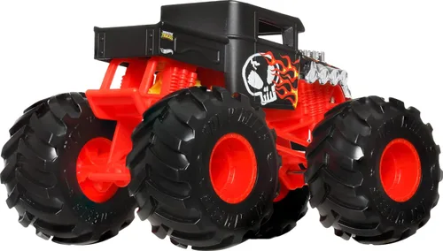 Vista 4 de Hot Wheels Monster Trucks, camión monstruo de gran tamaño, camión de juguete fundido a presión a escala 1:24 con ruedas gigantes y diseños geniales