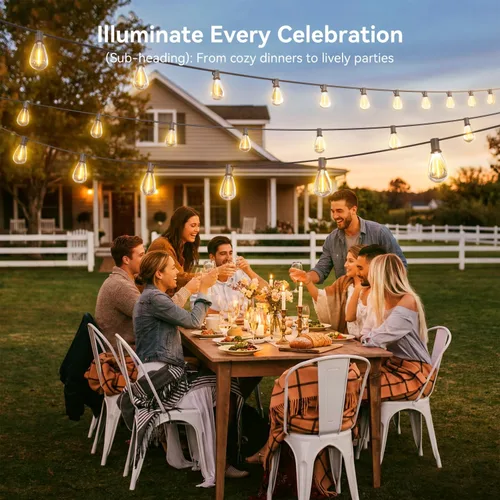 Vista 8 de Guirnalda de luces para exteriores de 200 pies con control remoto, luces de patio impermeables con 72+2 bombillas LED inastillables, decoración
