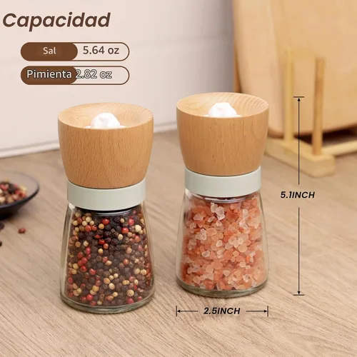 Vista 3 de VEVOK CHEF Juego de molinillo de sal y pimienta Wood VEVOK CHEF ajustable, molinillo de pimienta recargable, molinillo de pimienta de madera, bonito