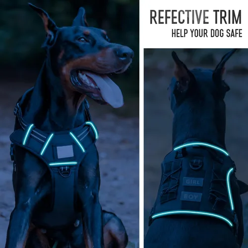 Vista 6 de Arnés táctico para perros medianos y grandes, negro, ajustable, sin tirones, con asa, chaleco reflectante resistente, talla S 2-Negro
