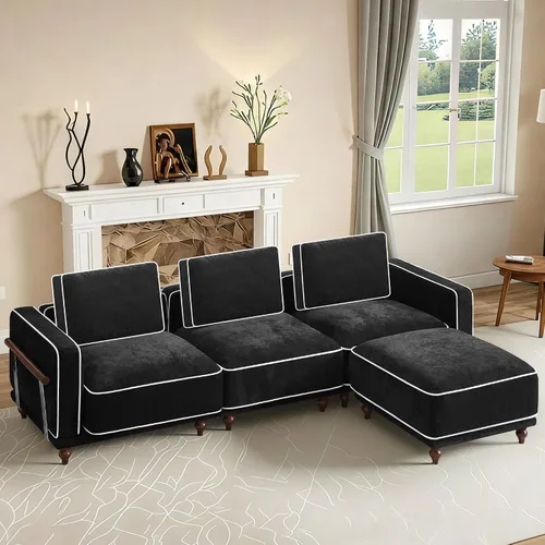 Vista 14 de Sofá biplaza modular de 80 pulgadas, sofá modular Cloud con reposabrazos y patas de madera, cómodo sofá tapizado de 2 plazas para sala de estar