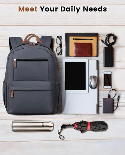 Vista 6 de Vorspack Mochila para hombres y mujeres Mochila ligera básica para libros, mochila casual para la universidad, trabajo, viajes, Gris, Classic