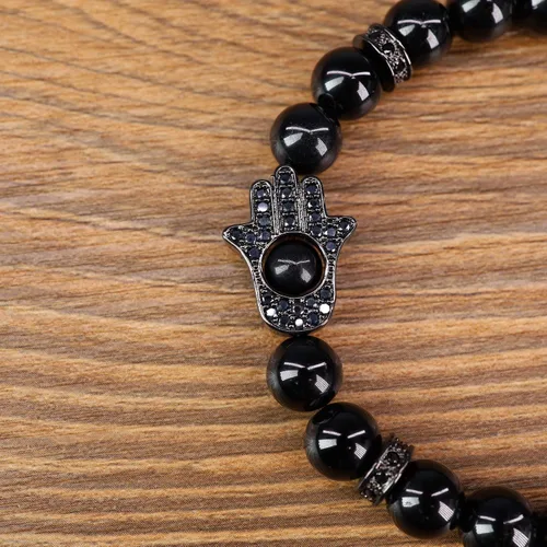 Vista 4 de COAI Hamsa - Pulsera de piedra de protección de mano para hombres y mujeres, Piedra