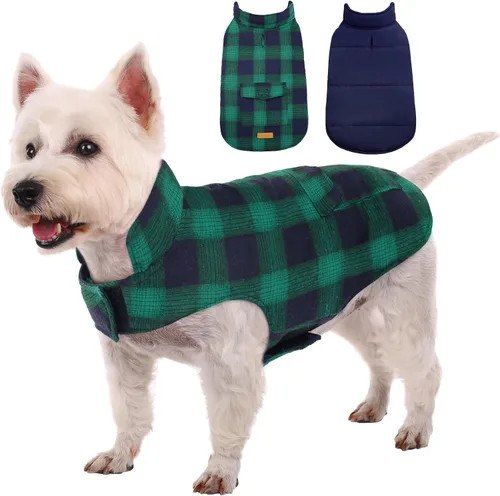 Vista 19 de Kuoser - Abrigo de invierno para perro reversible de estilo británico, abrigo de clima frío para cachorros, ropa resistente al viento, chaleco