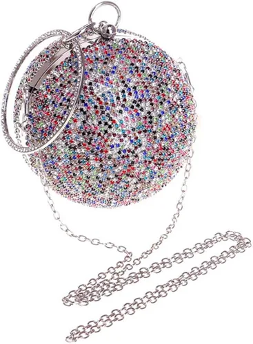 Vista 4 de Tngan Bolso de mano con forma de bola, bolso de fiesta, bolso de noche con mango de anillo de diamantes