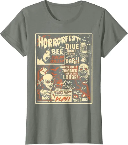 Vista 15 de Camiseta de terror vintage con póster de Halloween y película de terror Negro