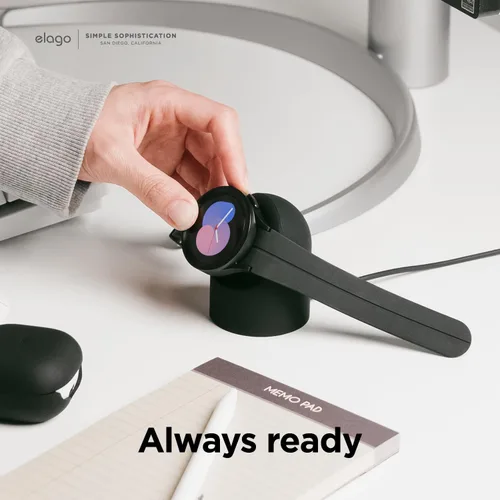 Vista 3 de elago GW2 Soporte de Carga Compatible con Samsung Galaxy Watch 8/8 Classic, 7/Ultra, 6/6 Classic, 5/5 Pro (40, 43, 44, 45, 47mm)
