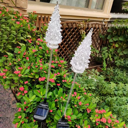 Vista 6 de Luces decorativas solares, luces de estaca de jardín impermeables para exteriores, luces solares para árbol de Navidad, 2 paquetes, luces LED
