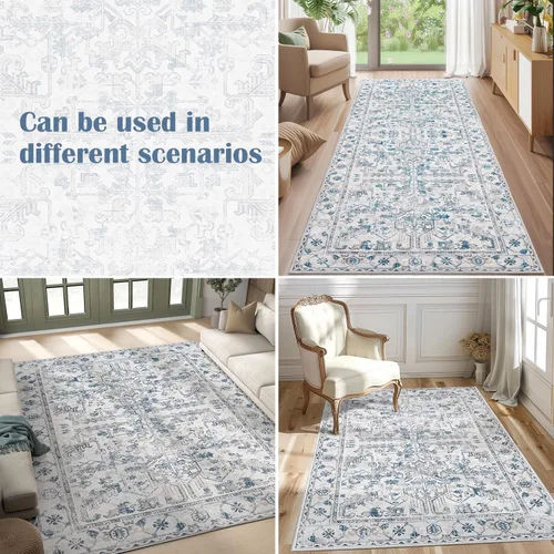 Vista 190 de jinchan Lima - Alfombra simétrica floral geométrica lavable, alfombra de entrada de medio círculo de 2 x 3, alfombra de media luna, suave y Azul