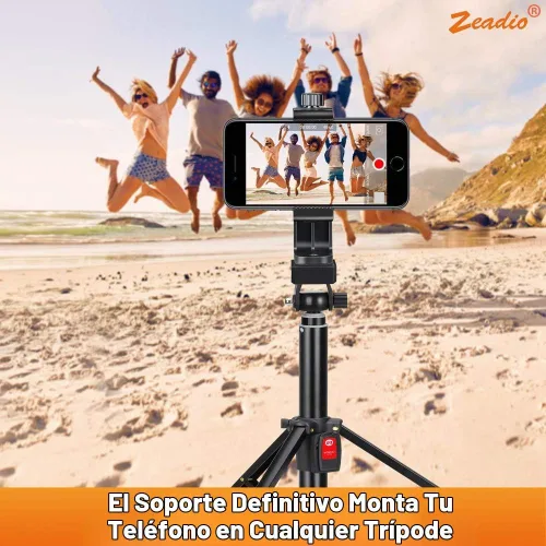 Vista 5 de Zeadio Soporte de trípode para teléfono inteligente, adaptador de soporte para teléfono celular, abrazadera ajustable para selfie, soporte giratorio